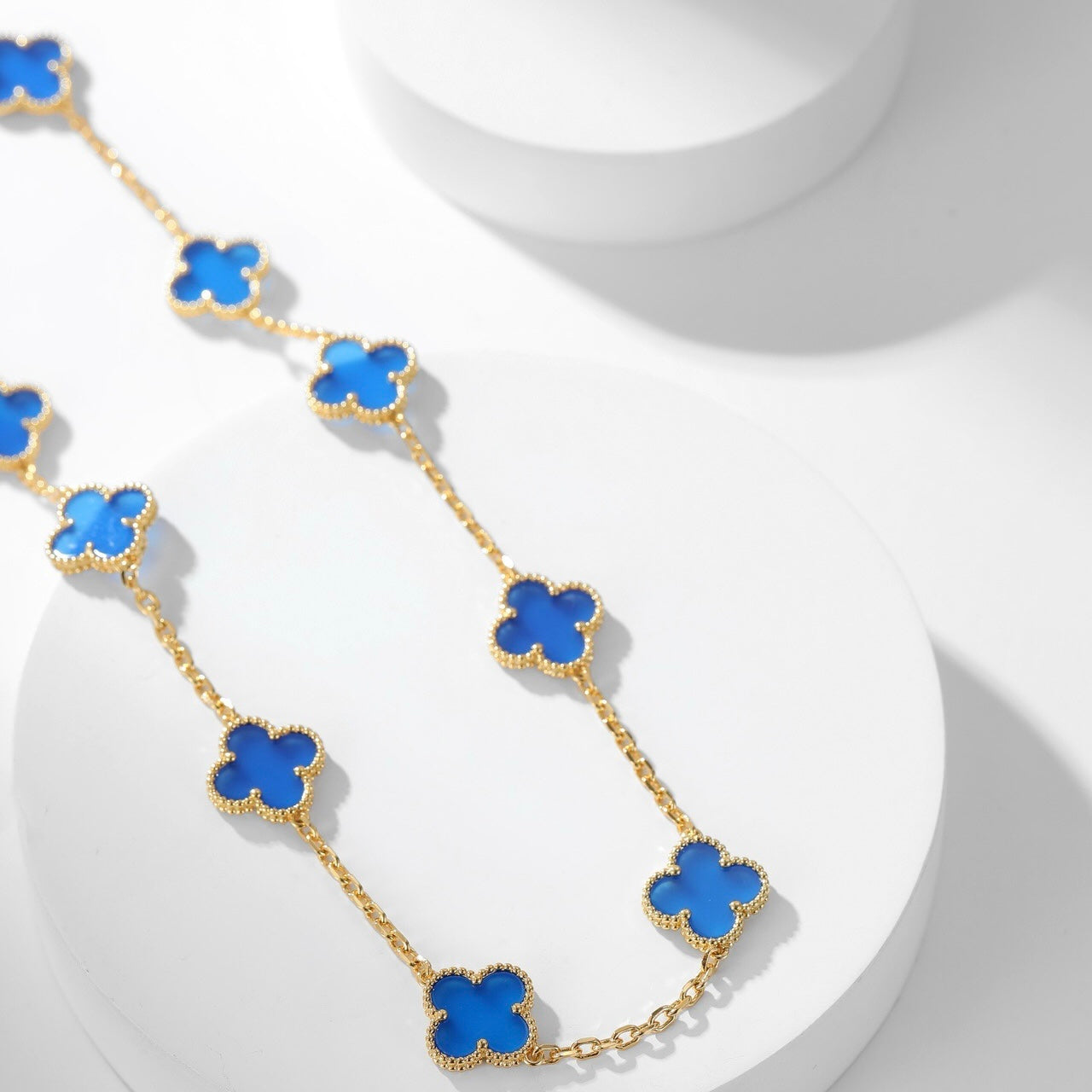 [ECHO ]CLOVER 10 MOTIFS BLUE AGATE NECKLACE
