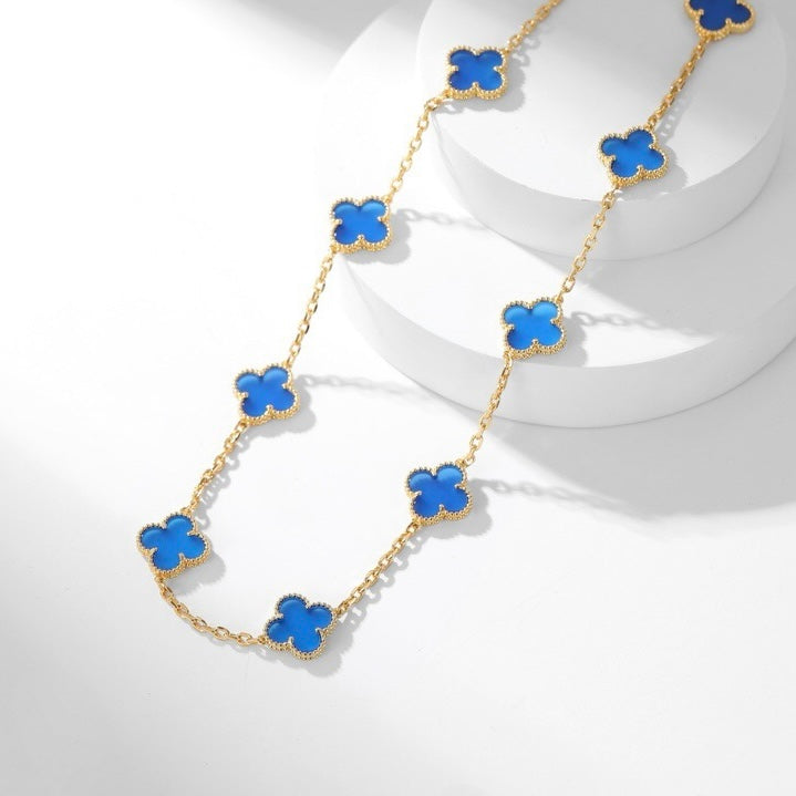[ECHO ]CLOVER 10 MOTIFS BLUE AGATE NECKLACE