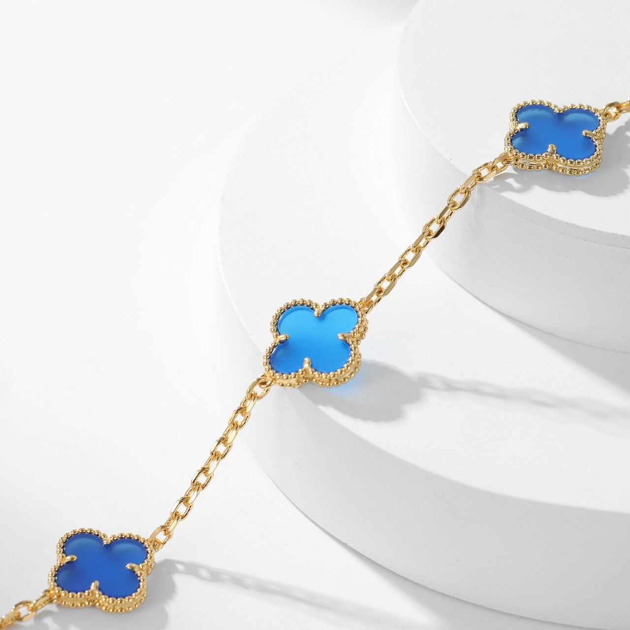 [ECHO ]CLOVER 10 MOTIFS BLUE AGATE NECKLACE