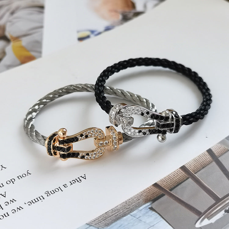 [ECHO ]FORCE LARGE HORSESHOE BLACK WHITE DIAMOND BRACELET ROSE GOLD