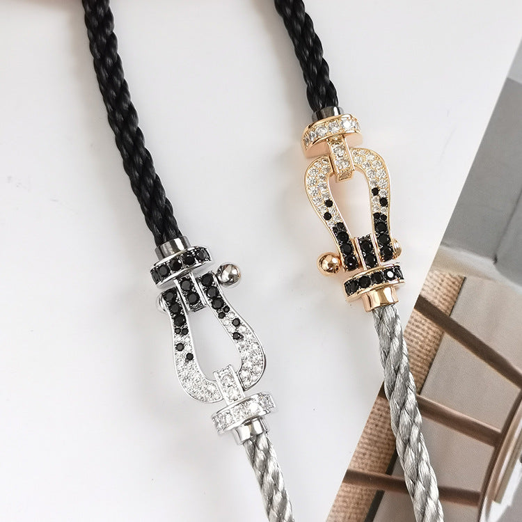 [ECHO ]FORCE LARGE HORSESHOE BLACK WHITE DIAMOND BRACELET ROSE GOLD