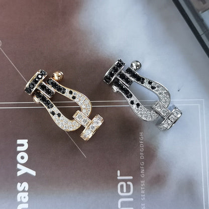 [ECHO ]FORCE LARGE HORSESHOE BLACK WHITE DIAMOND BRACELET SILVER