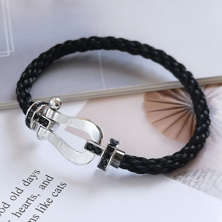 [ECHO ]FORCE LARGE HORSESHOE BLACK DIAMOND BRACELET SILVER