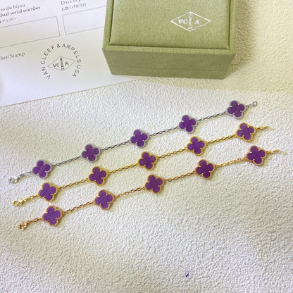 [ECHO ]CLOVER  5 MOTIFS  PURPLE VIOLET BRACELET