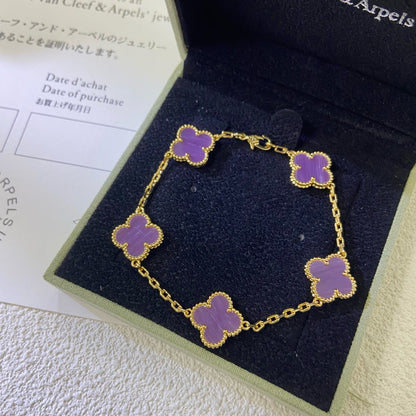 [ECHO ]CLOVER  5 MOTIFS  PURPLE VIOLET BRACELET