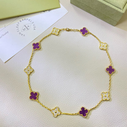 [ECHO ]CLOVER 10 MOTIFS  PURPLE VIOLET DIAMOND NECKLACE