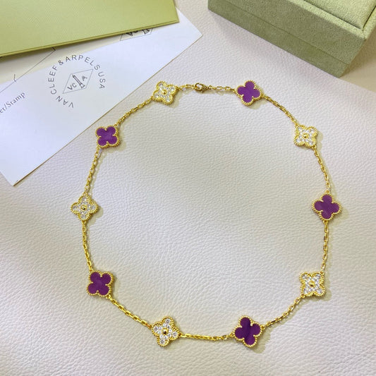[ECHO ]CLOVER 10 MOTIFS  PURPLE VIOLET DIAMOND NECKLACE