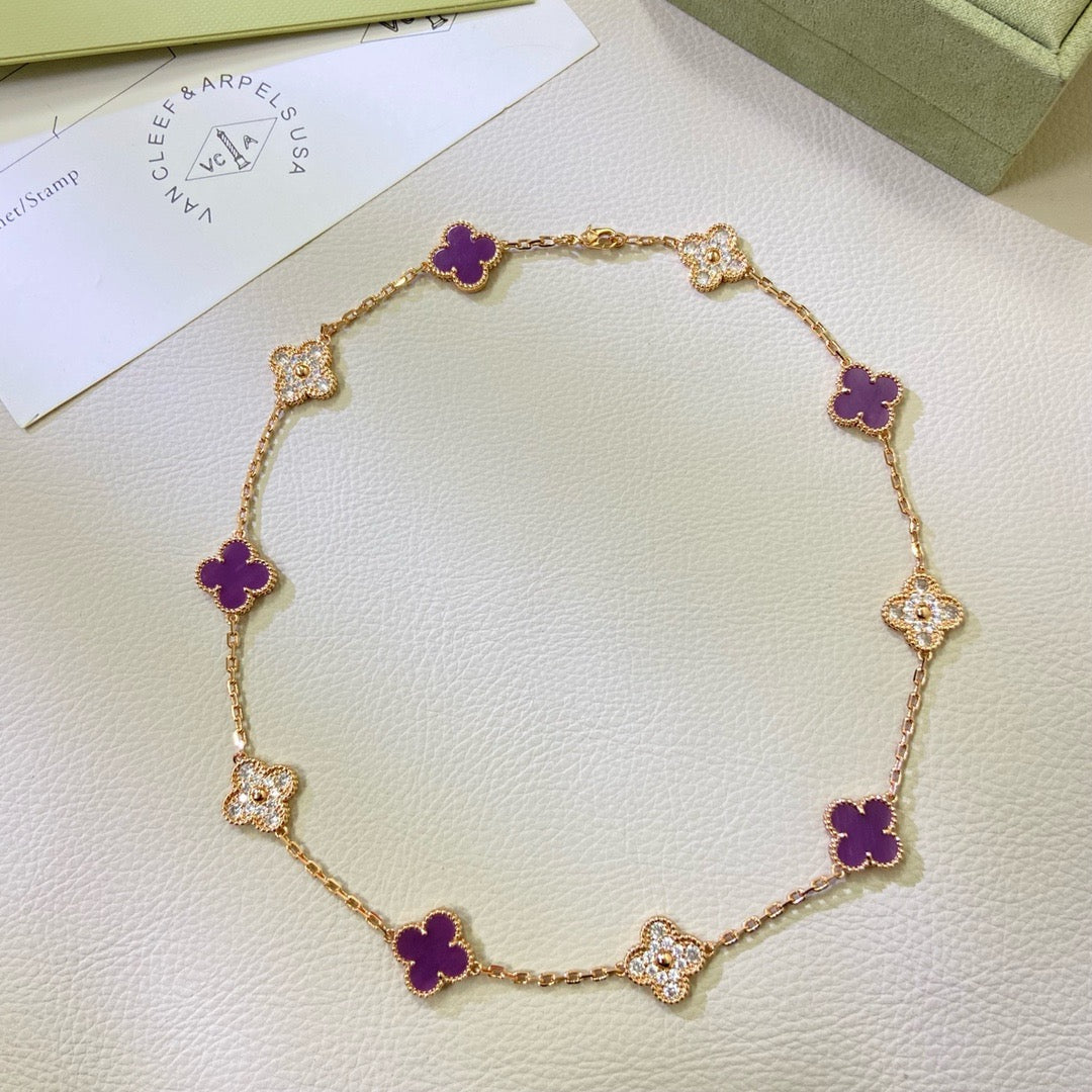 [ECHO ]CLOVER 10 MOTIFS  PURPLE VIOLET DIAMOND NECKLACE