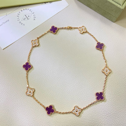 [ECHO ]CLOVER 10 MOTIFS  PURPLE VIOLET DIAMOND NECKLACE