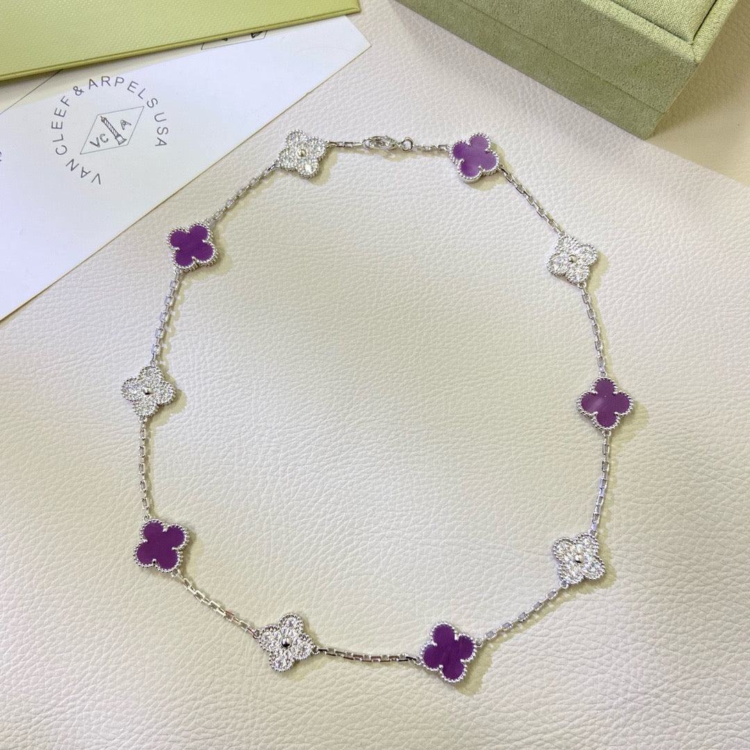 [ECHO ]CLOVER 10 MOTIFS  PURPLE VIOLET DIAMOND NECKLACE