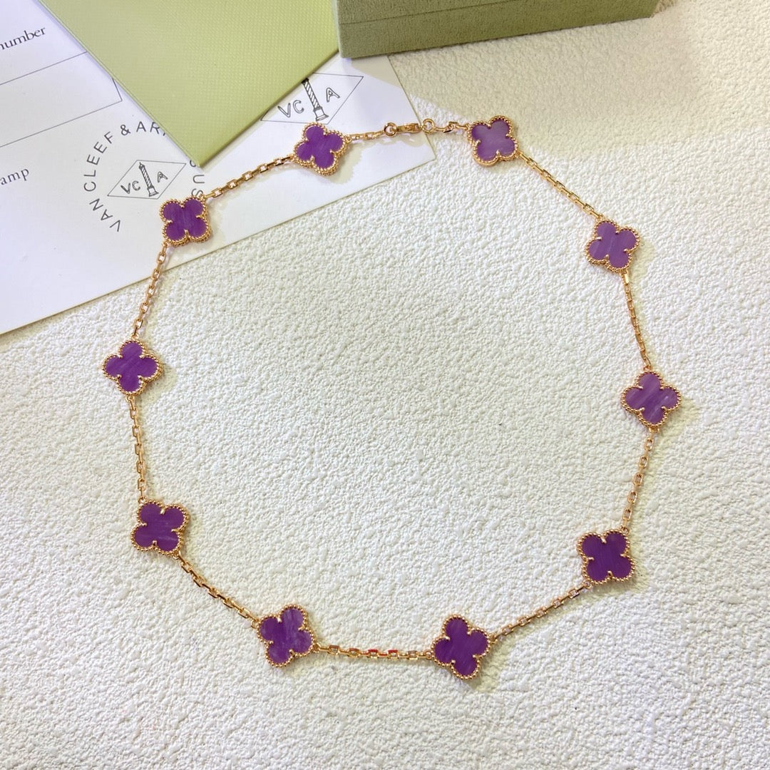 [ECHO ]CLOVER 10 MOTIFS  PURPLE VIOLET  NECKLACE