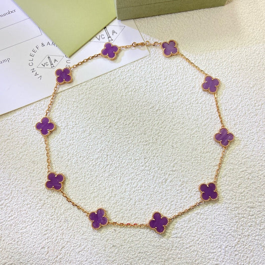 [ECHO ]CLOVER 10 MOTIFS  PURPLE VIOLET  NECKLACE