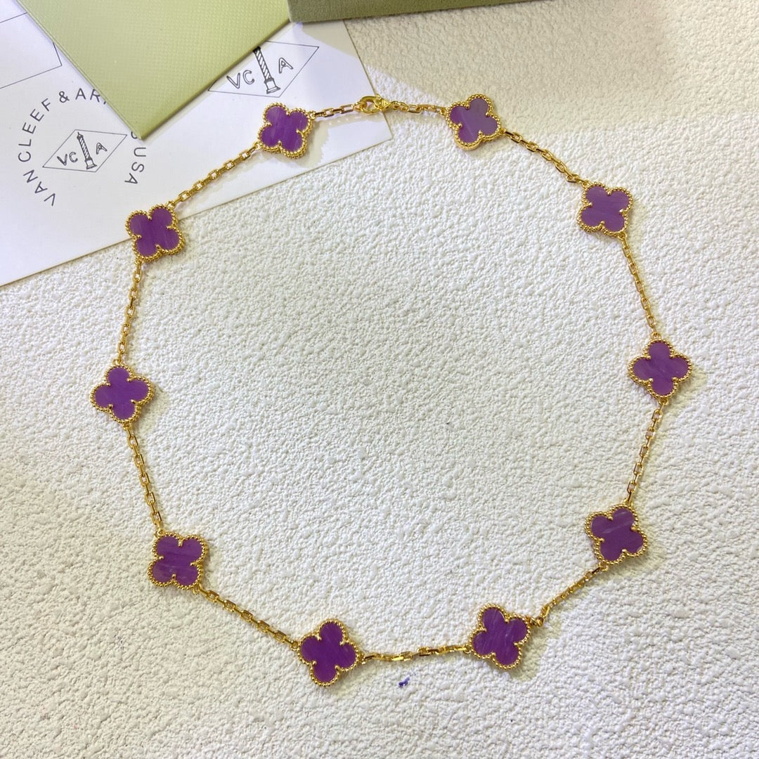 [ECHO ]CLOVER 10 MOTIFS  PURPLE VIOLET  NECKLACE