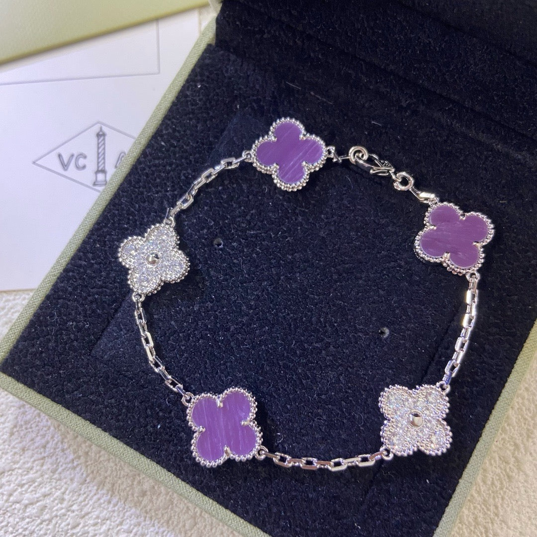 [ECHO ]CLOVER  5 MOTIFS  PURPLE VIOLET DIAMOND BRACELET