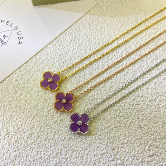 [ECHO ]CLOVER 15MM DIAMOND  PURPLE VIOLET NECKLACE