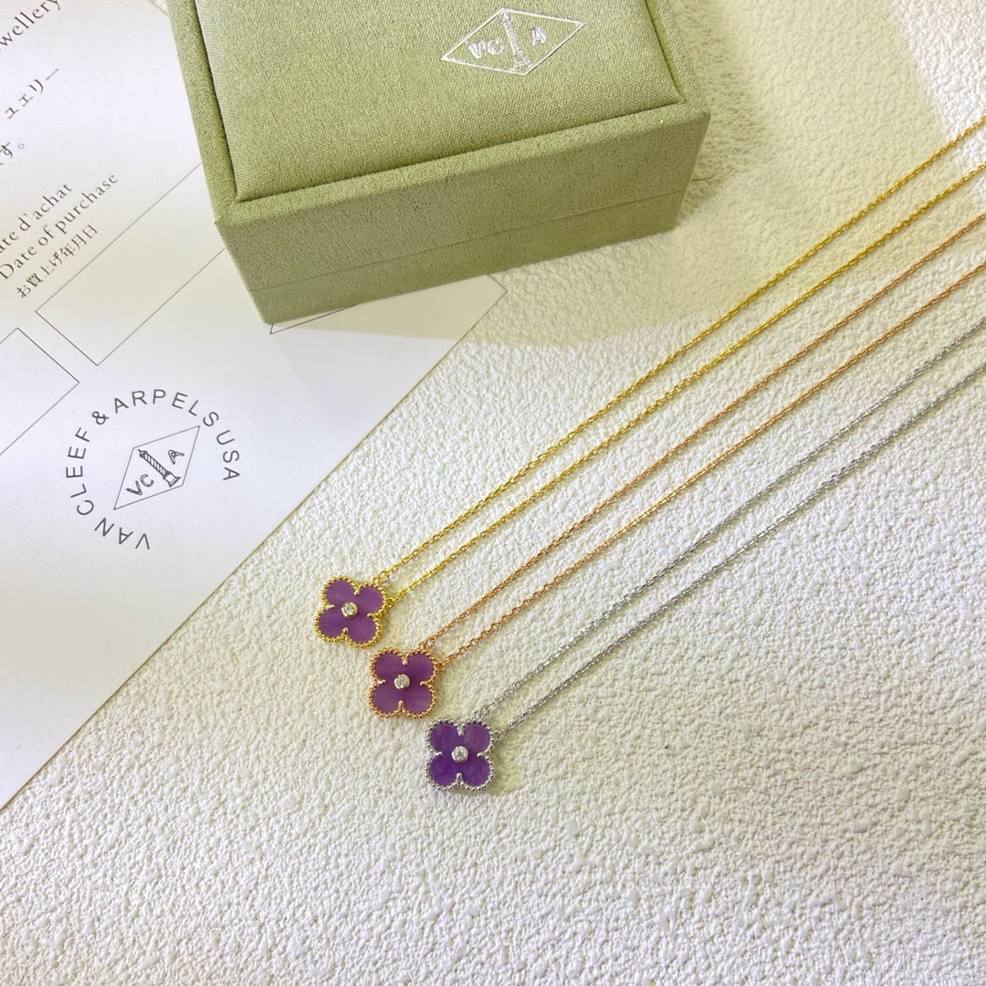 [ECHO ]CLOVER 15MM DIAMOND  PURPLE VIOLET NECKLACE