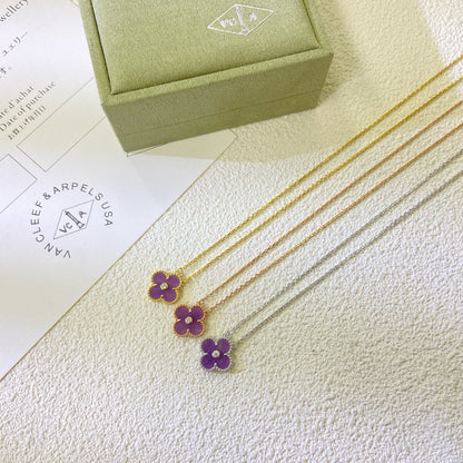 [ECHO ]CLOVER 15MM DIAMOND  PURPLE VIOLET NECKLACE
