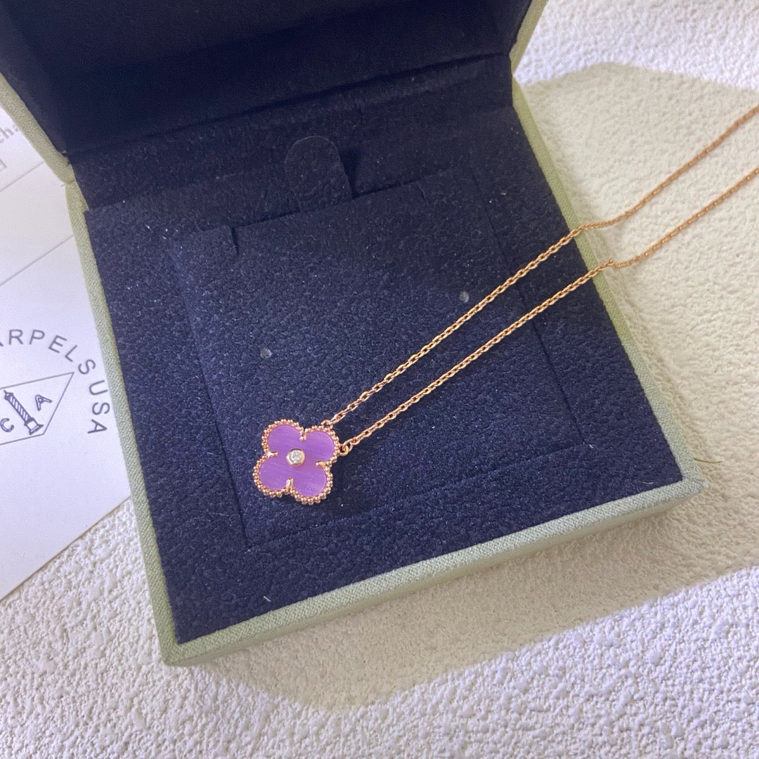 [ECHO ]CLOVER 15MM DIAMOND  PURPLE VIOLET NECKLACE