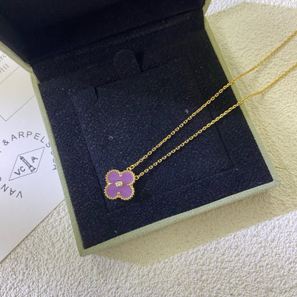 [ECHO ]CLOVER 15MM DIAMOND  PURPLE VIOLET NECKLACE