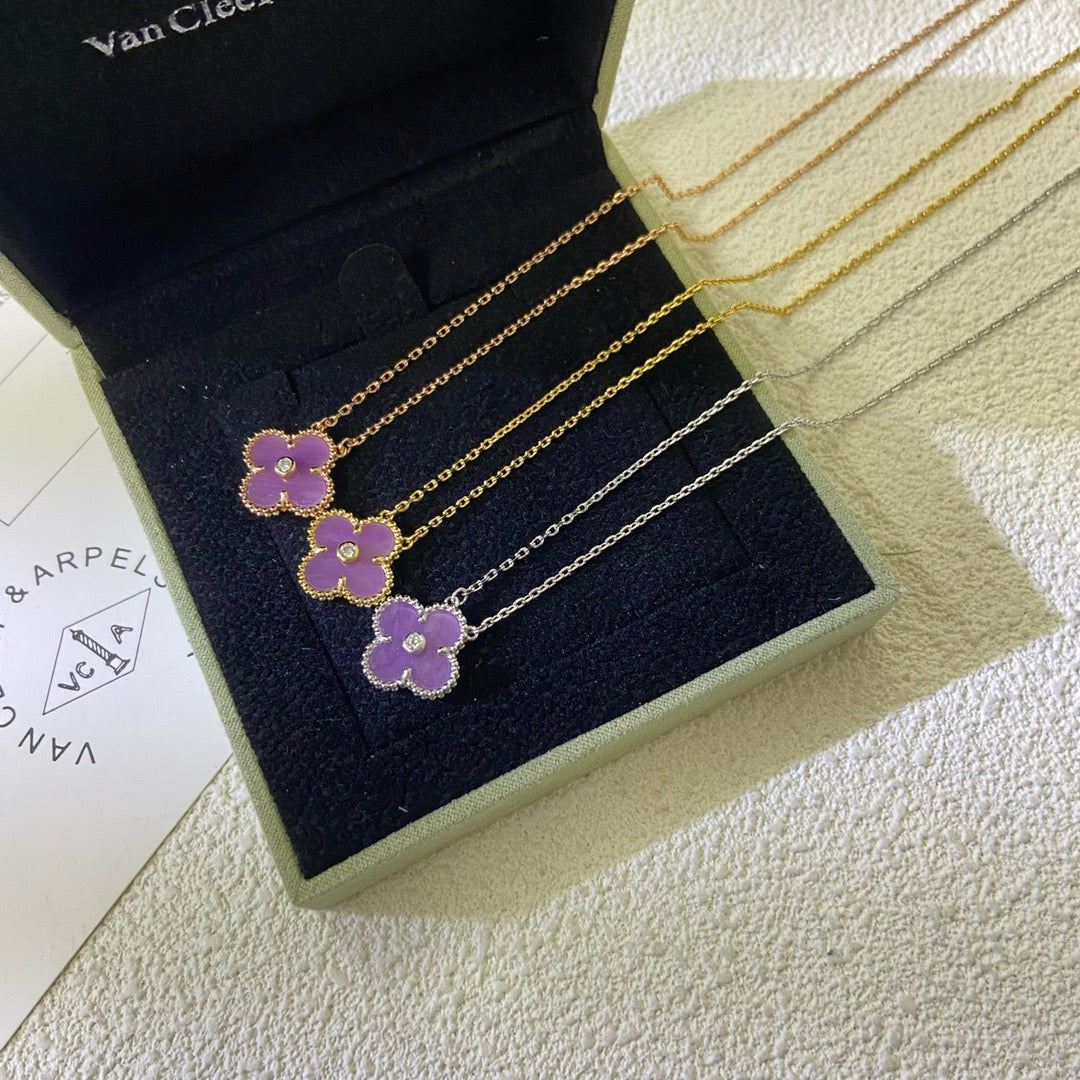 [ECHO ]CLOVER 15MM DIAMOND  PURPLE VIOLET NECKLACE