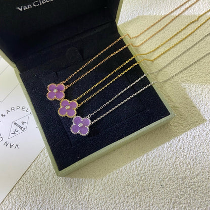 [ECHO ]CLOVER 15MM DIAMOND  PURPLE VIOLET NECKLACE