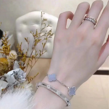 [ECHO ]CLOVER  5 MOTIF PURPLE CHALCEDONY BRACELET SILVER