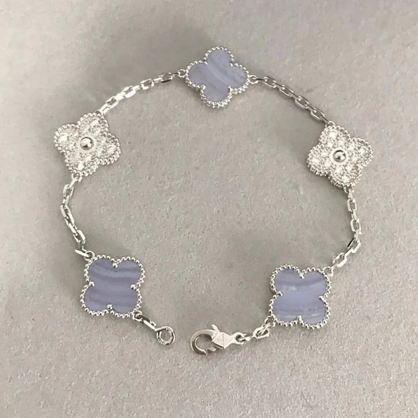 [ECHO ]CLOVER  5 MOTIF DIAMOND PURPLE CHALCEDONY BRACELET SILVER