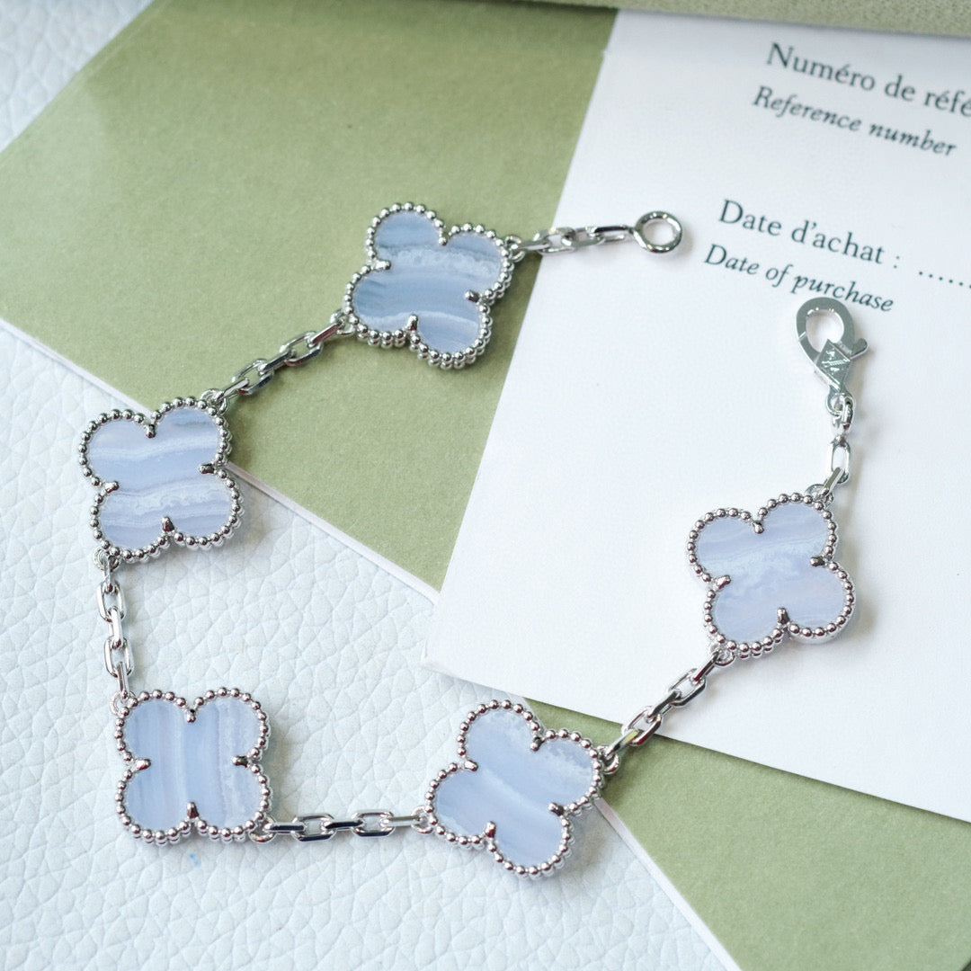 [ECHO ]CLOVER  5 MOTIF PURPLE CHALCEDONY BRACELET SILVER