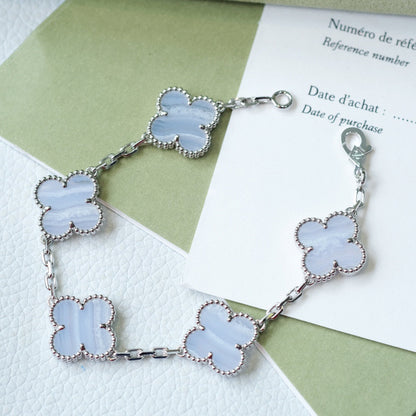 [ECHO ]CLOVER  5 MOTIF PURPLE CHALCEDONY BRACELET SILVER