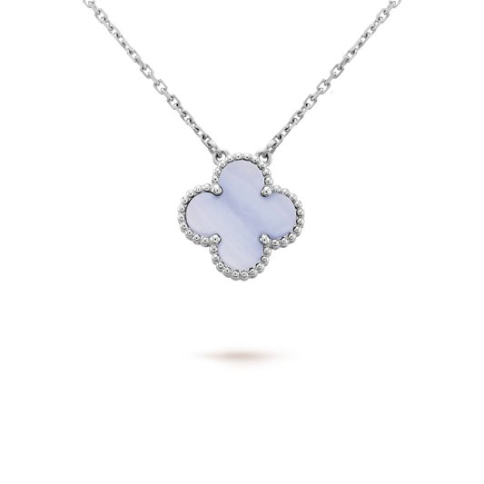 [ECHO ]CLOVER 15MM BLUE CHALCEDONY NECKLACE SILVER
