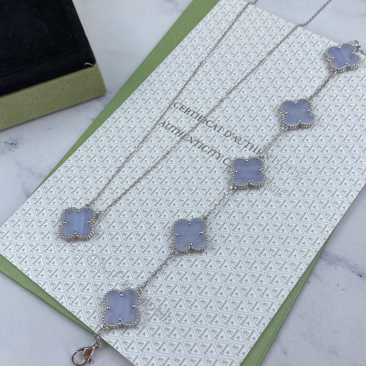[ECHO ]CLOVER  5 MOTIF PURPLE CHALCEDONY BRACELET SILVER