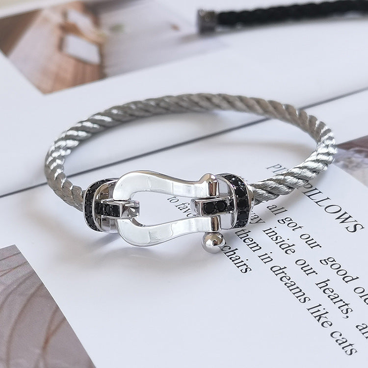 [ECHO ]FORCE LARGE HORSESHOE BLACK DIAMOND BRACELET SILVER