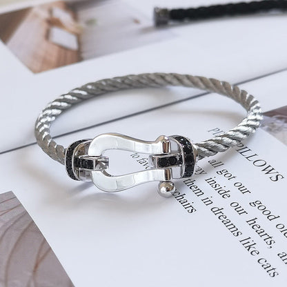 [ECHO ]FORCE LARGE HORSESHOE BLACK DIAMOND BRACELET SILVER