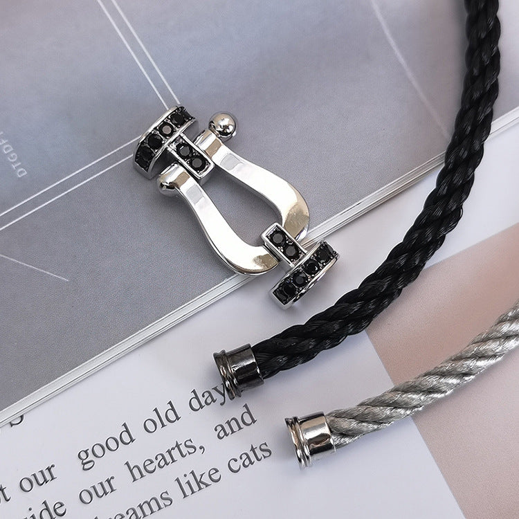 [ECHO ]FORCE LARGE HORSESHOE BLACK DIAMOND BRACELET SILVER