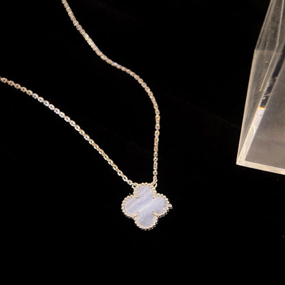 [ECHO ]CLOVER 15MM BLUE CHALCEDONY NECKLACE SILVER