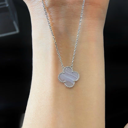 [ECHO ]CLOVER 15MM BLUE CHALCEDONY NECKLACE SILVER