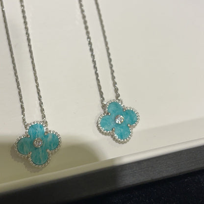 [ECHO ]CLOVER 15MM DIAMOND SVRES PORCELAIN  NECKLACE SILVER