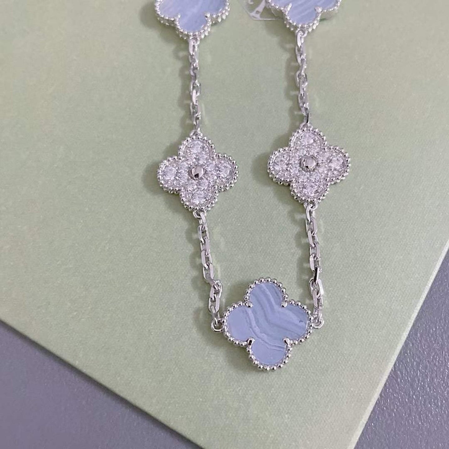 [ECHO ]CLOVER  5 MOTIF DIAMOND PURPLE CHALCEDONY BRACELET SILVER