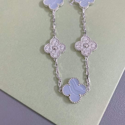 [ECHO ]CLOVER  5 MOTIF DIAMOND PURPLE CHALCEDONY BRACELET SILVER