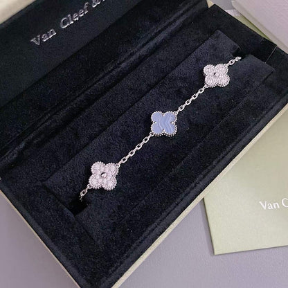[ECHO ]CLOVER  5 MOTIF DIAMOND PURPLE CHALCEDONY BRACELET SILVER