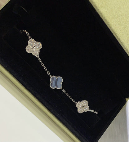 [ECHO ]CLOVER  5 MOTIF DIAMOND PURPLE CHALCEDONY BRACELET SILVER