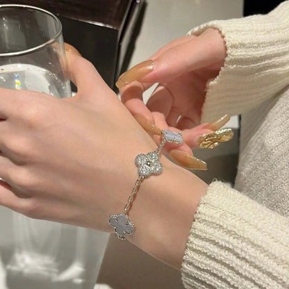 [ECHO ]CLOVER  5 MOTIF DIAMOND PURPLE CHALCEDONY BRACELET SILVER