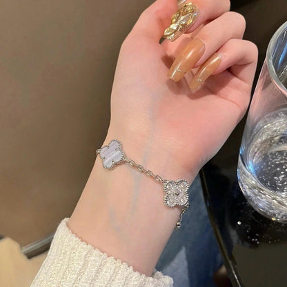 [ECHO ]CLOVER  5 MOTIF DIAMOND PURPLE CHALCEDONY BRACELET SILVER