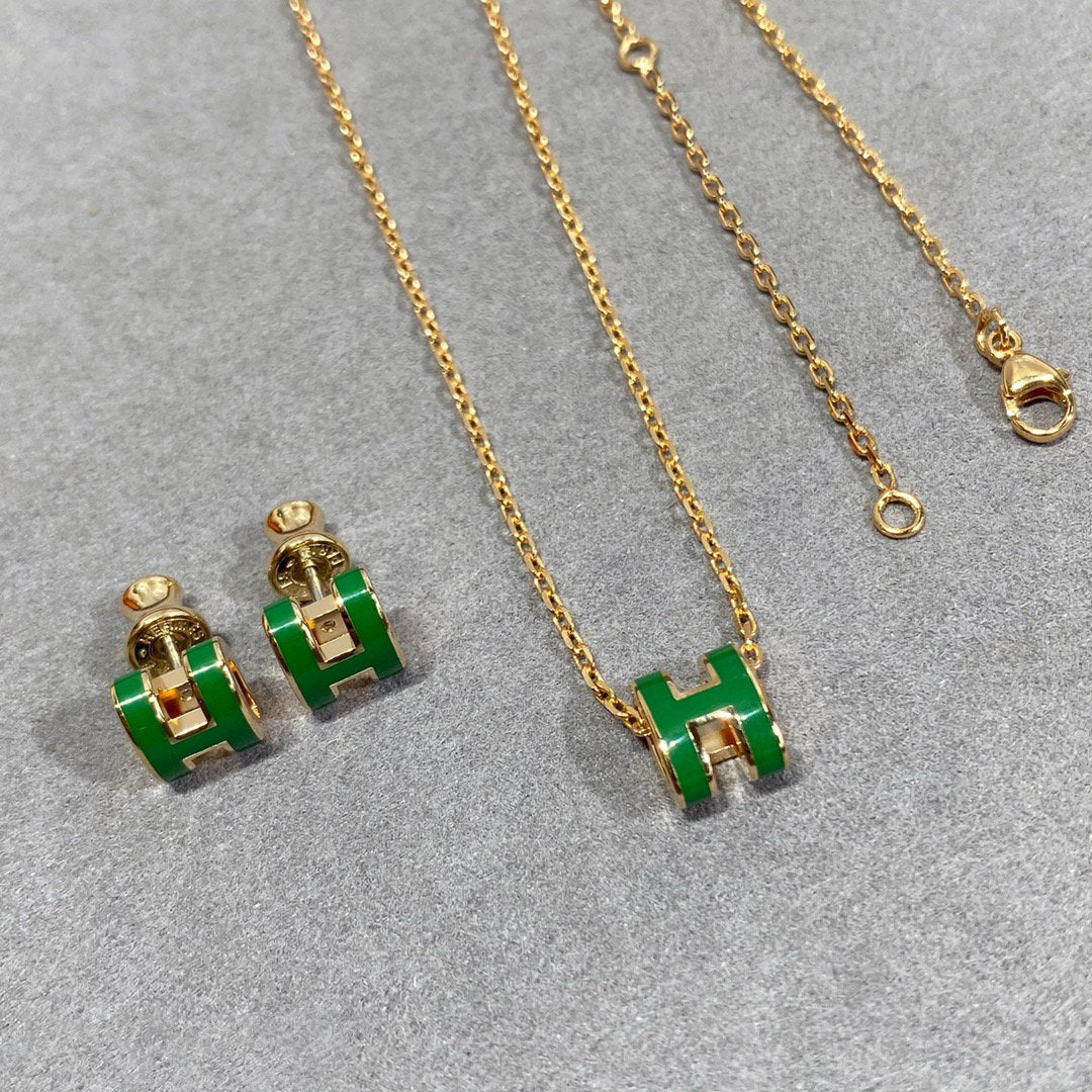 [ECHO ]POP H GREEN NECKLACE SILVER AND GOLD