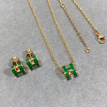 [ECHO ]POP H GREEN NECKLACE SILVER AND GOLD