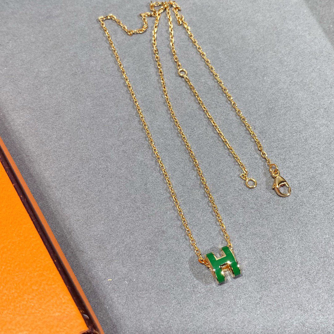 [ECHO ]POP H GREEN NECKLACE SILVER AND GOLD