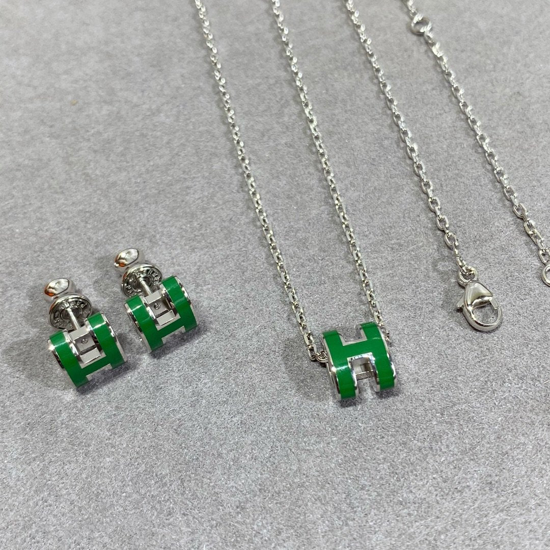 [ECHO ]POP H GREEN NECKLACE SILVER AND GOLD
