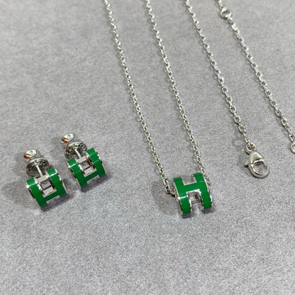 [ECHO ]POP H GREEN NECKLACE SILVER AND GOLD