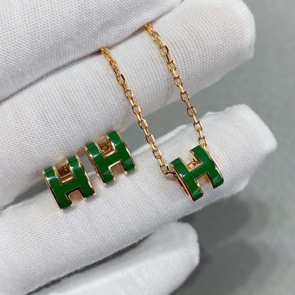 [ECHO ]POP H GREEN NECKLACE SILVER AND GOLD