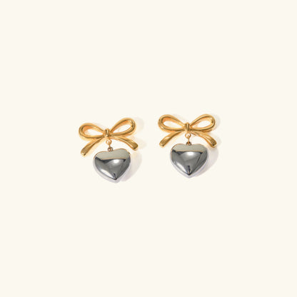 [Echo Fine]Rowanne Two Tone French Knot Heart Earrings